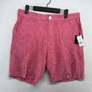 Saks Fifth Avenue Shorts Men's 30 Red Chino Khaki preppy Linen Blend Boating NEW